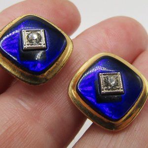 Vintage Cufflinks Cobalt Blue Glass Gold Tone Correct